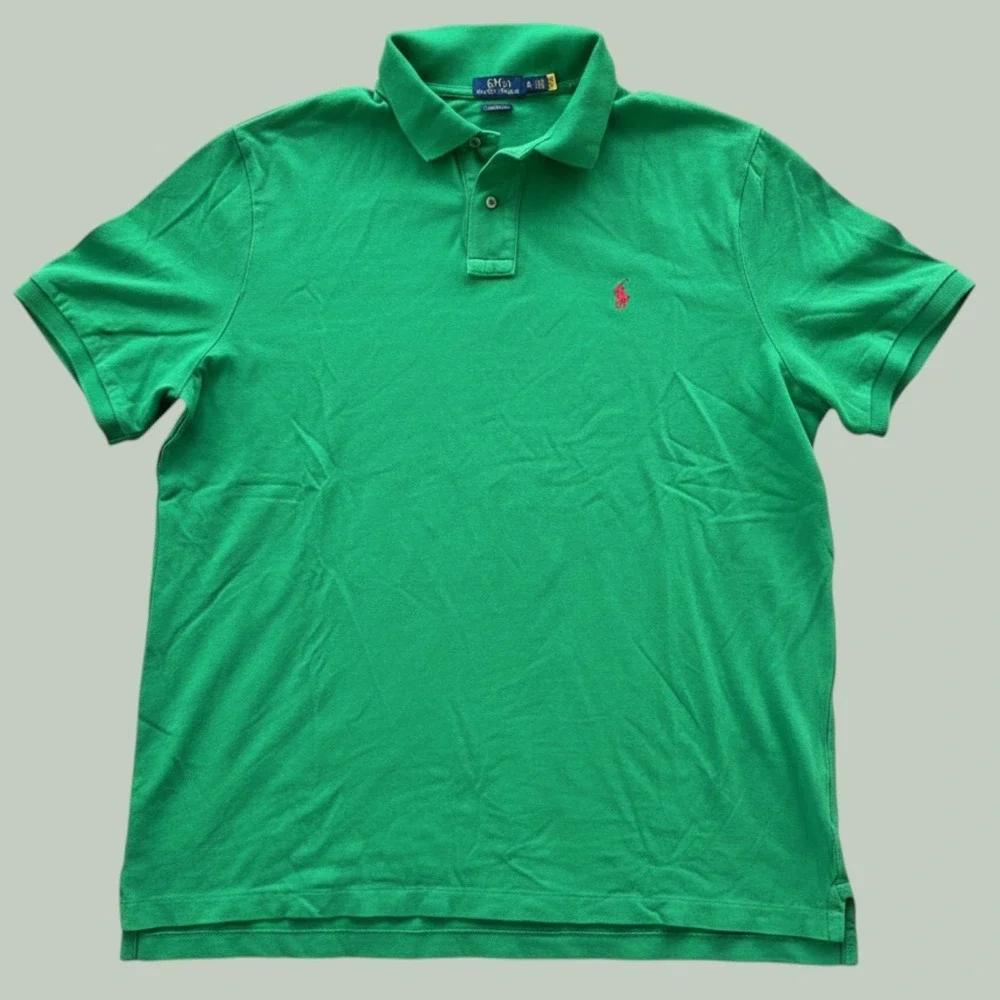 Polo Ralph Lauren Mens Classic Fit Pique Polo Shirt Green Red Pony XL
